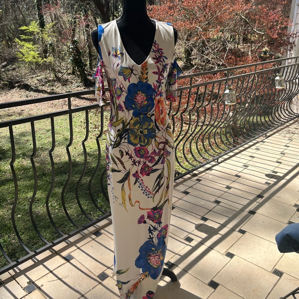 RACHEL Rachel Roy Ivory Maxi Dress with Blue & Pink Floral Print